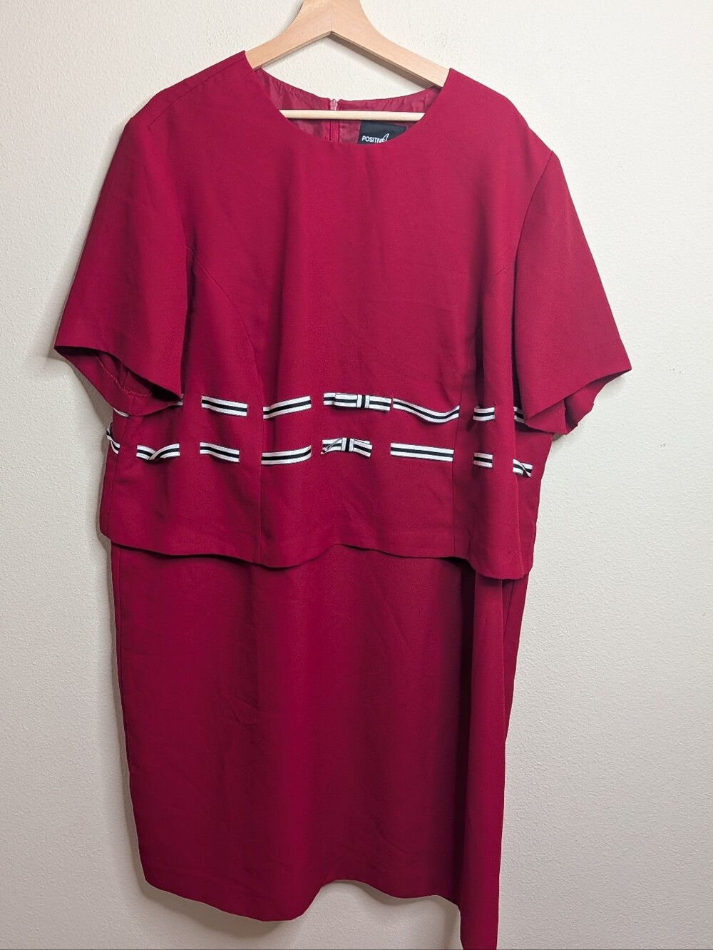 Positive‎ Attitude Red Cape Layer Dress Bow Trim Plus Petite 24WP